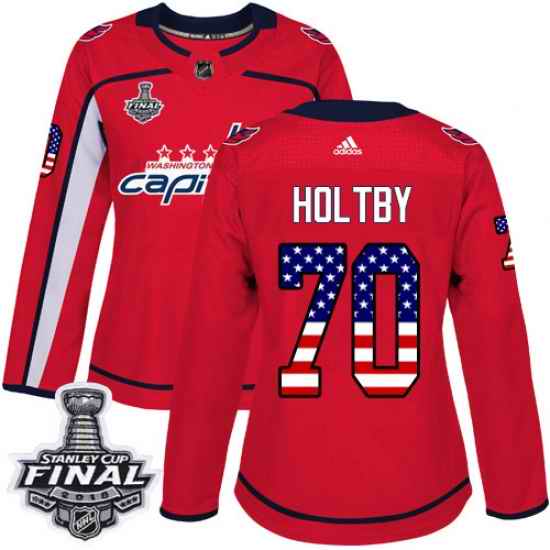 Adidas Capitals #70 Braden Holtby Red Home Authentic USA Flag 2018 Stanley Cup Final Women's Stitched NHL Jersey